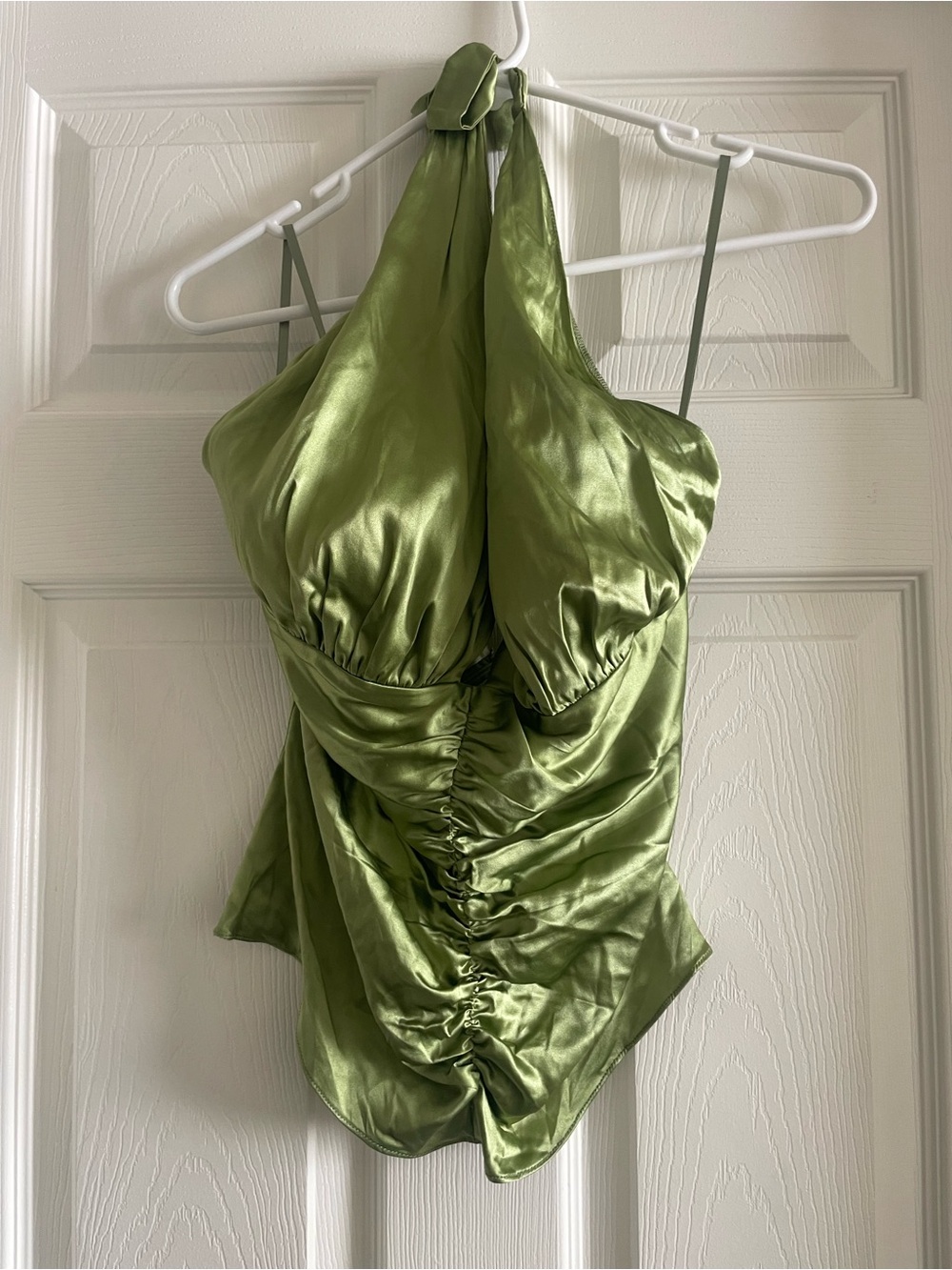 Satin Halter Bandeau Top in Olive Green